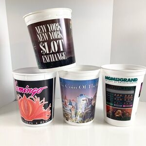 Set of 4 Vintage Las Vegas Casino Token Coin Cups Flamingo MGM Excalibur NY